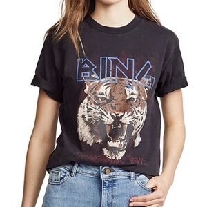 Anine Bing Black Tee with Blue BING and Tiger Graphic
